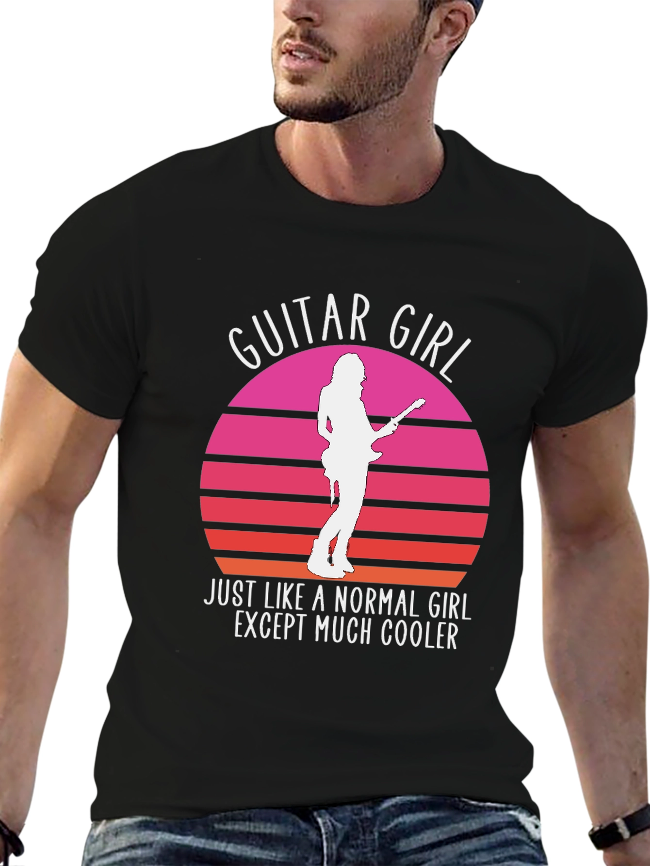 Guitar Girl Retro Sunset T-Shirt - Music Lover Tee