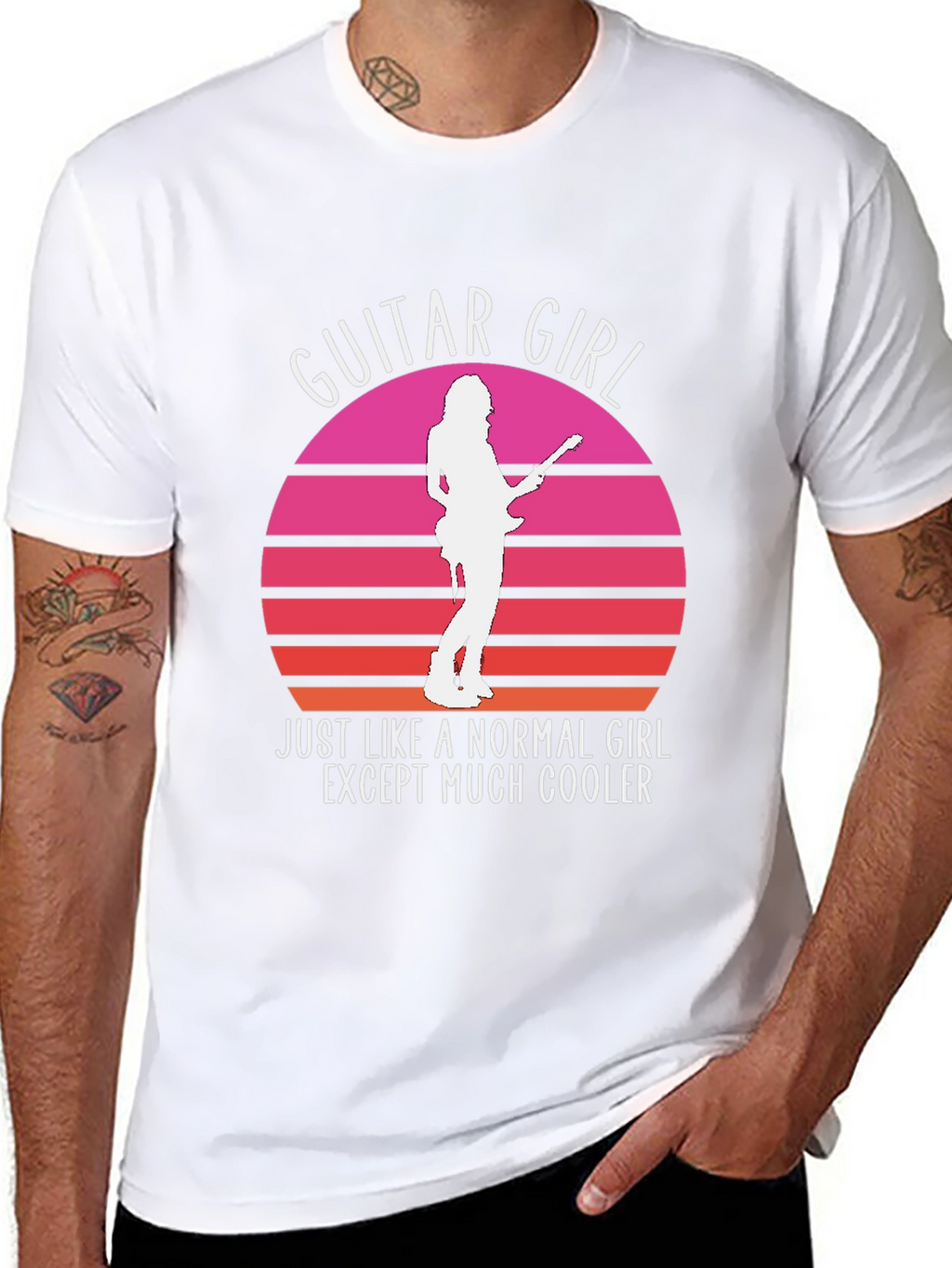 Guitar Girl Retro Sunset T-Shirt - Music Lover Tee