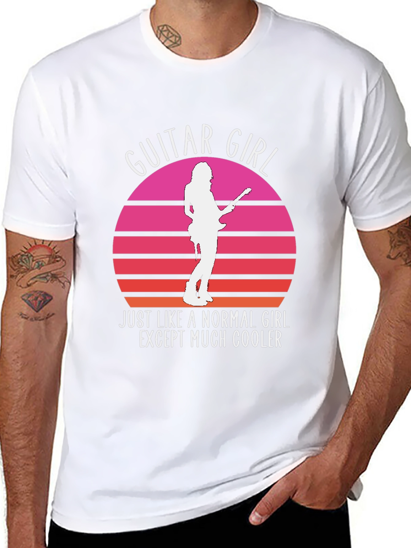 Guitar Girl Retro Sunset T-Shirt - Music Lover Tee