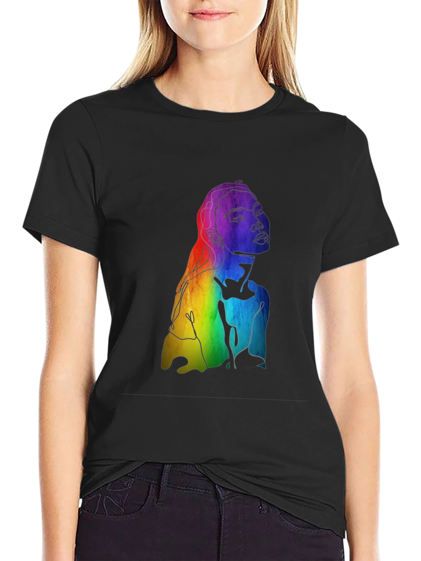 Rainbow Woman Graphic Tee - Black Cotton Blend