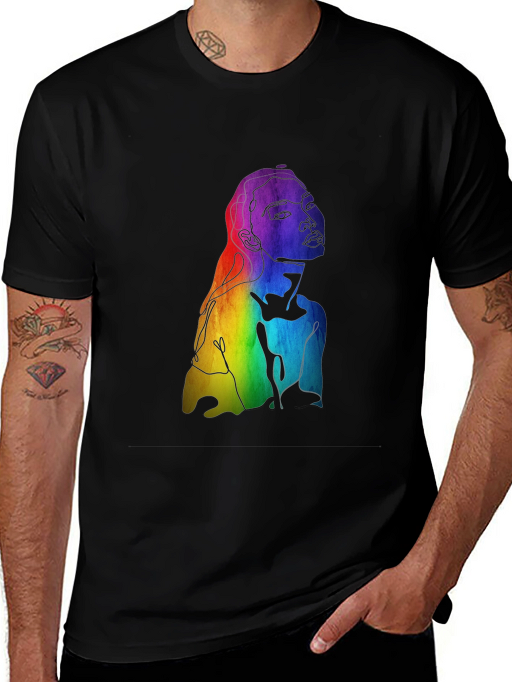 Rainbow Woman Graphic Tee - Black Cotton Blend