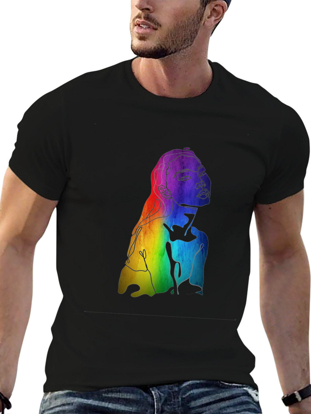 Rainbow Woman Graphic Tee - Black Cotton Blend