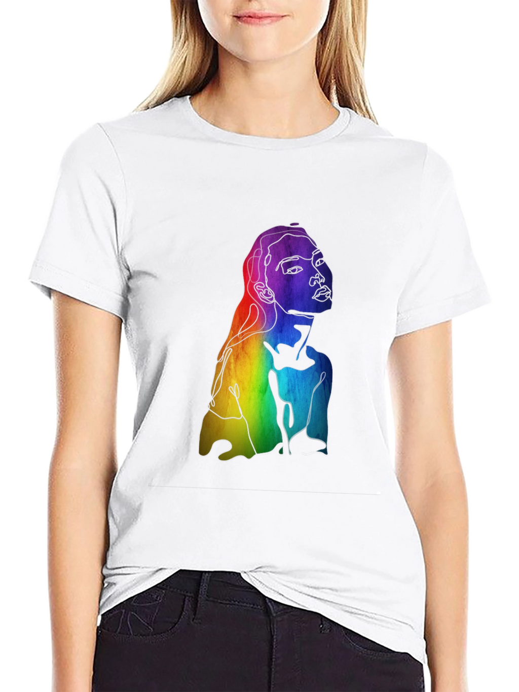 Rainbow Woman Graphic Tee - Black Cotton Blend