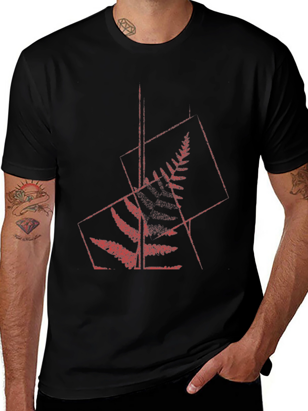 Geometric Fern Graphic Tee - Modern Style