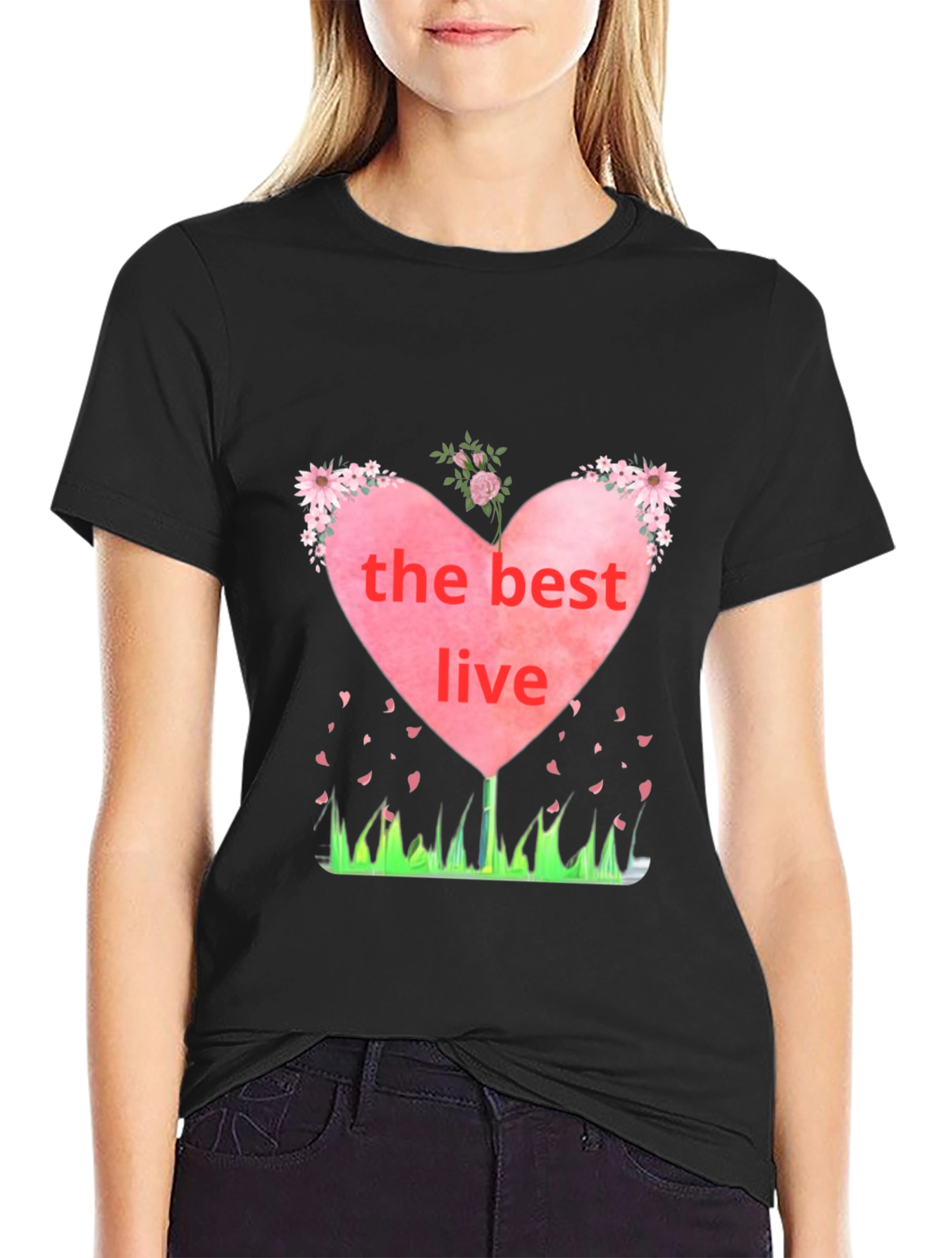 The Best Live Heart Graphic Black T-Shirt