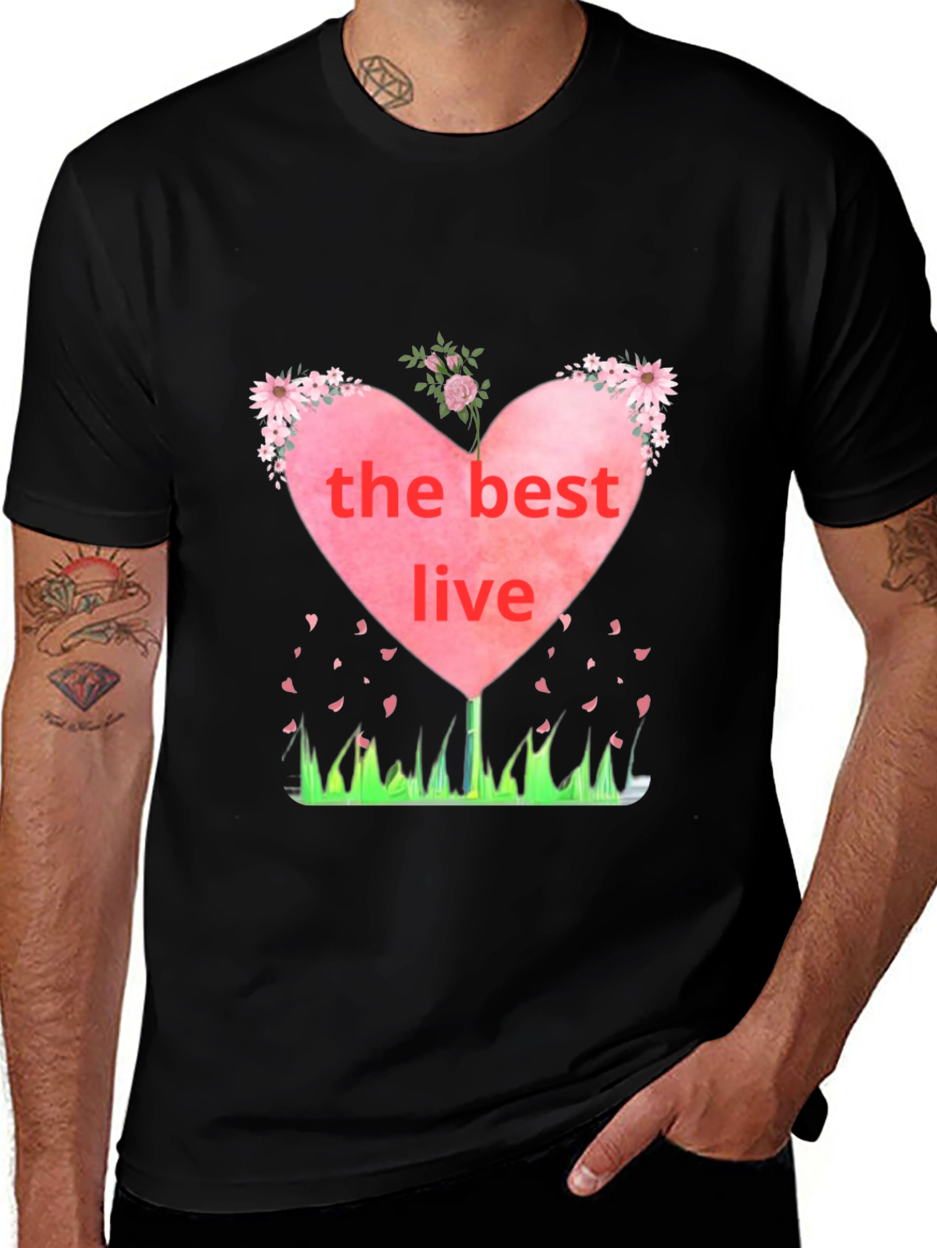 The Best Live Heart Graphic Black T-Shirt