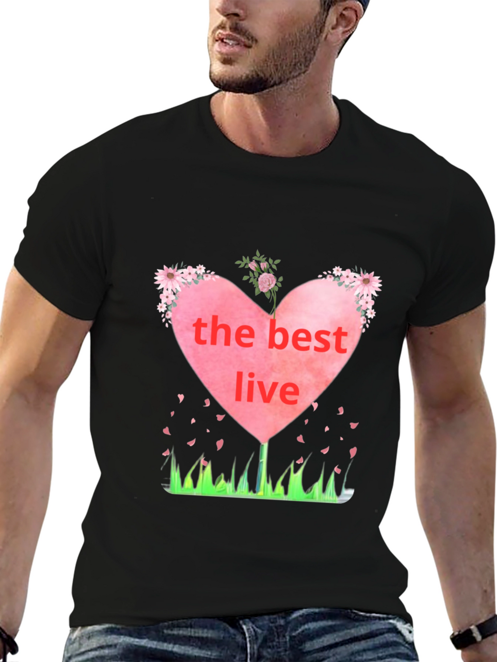 The Best Live Heart Graphic Black T-Shirt