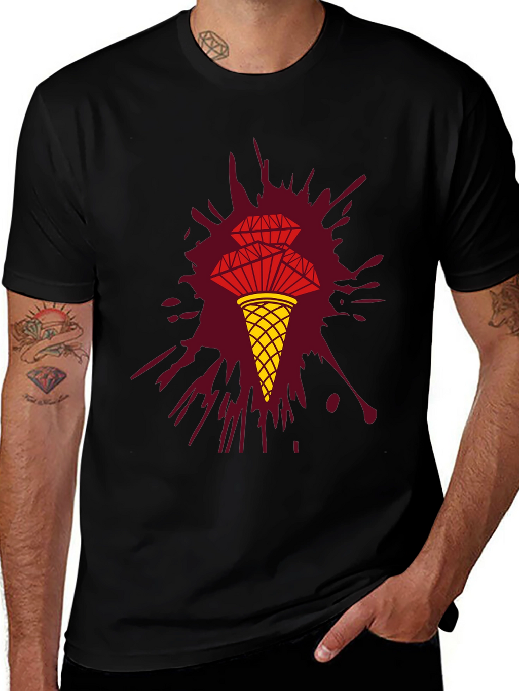 Unique Graphic Tee - Diamond Ice Cream Cone Design