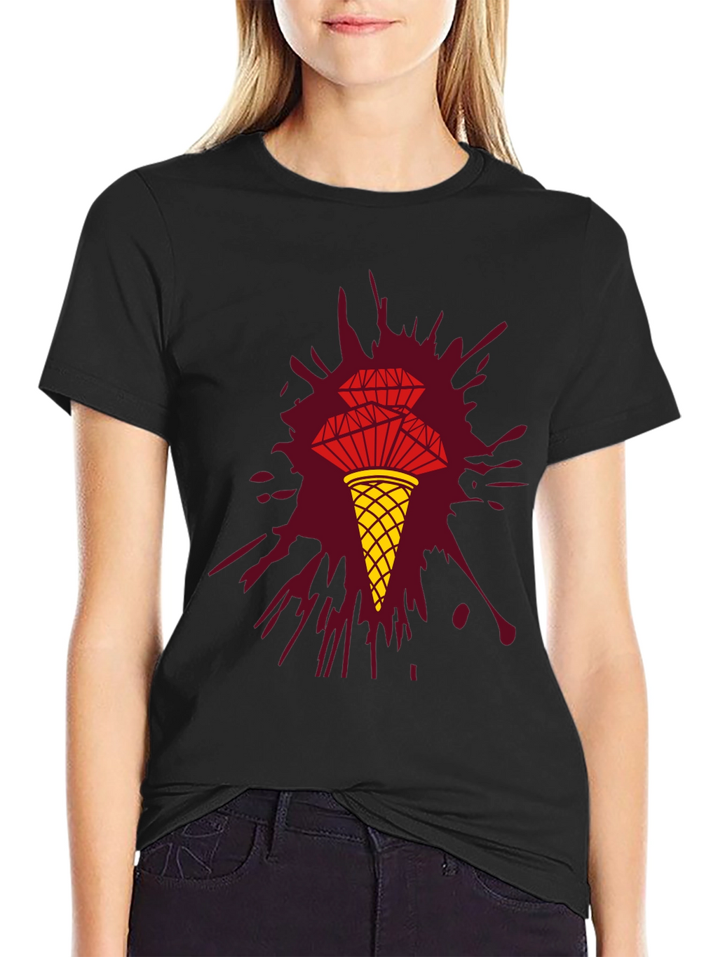 Unique Graphic Tee - Diamond Ice Cream Cone Design