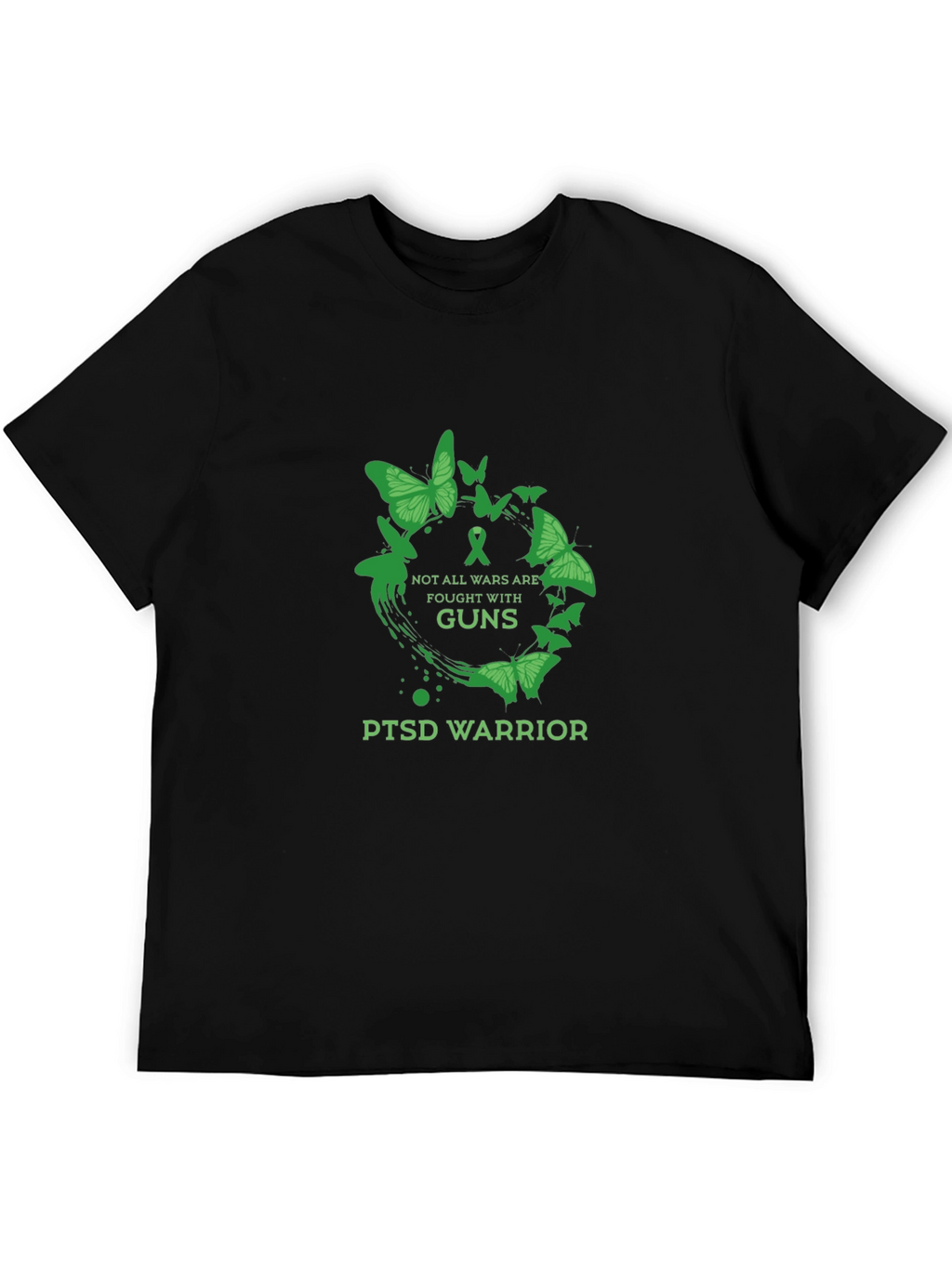 PTSD Warrior T-Shirt - Green Butterfly Design