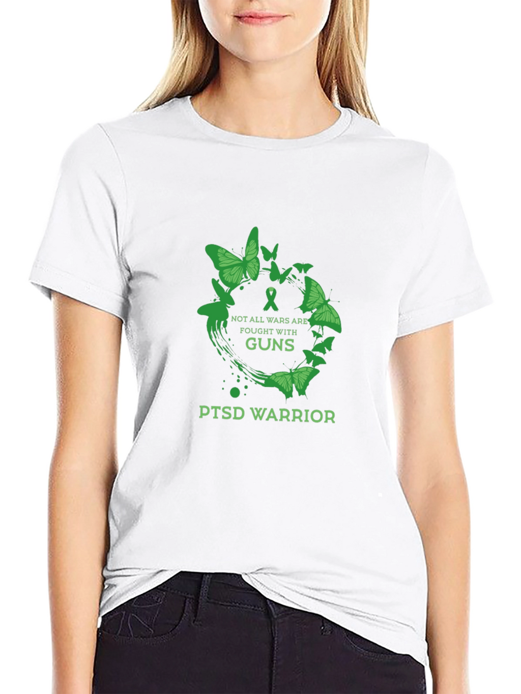 PTSD Warrior T-Shirt - Green Butterfly Design