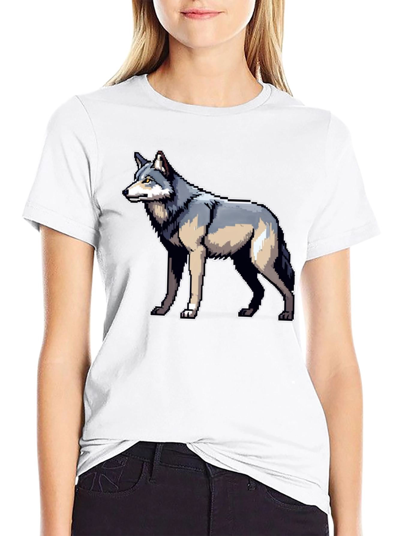 Pixel Wolf Graphic Black T-Shirt