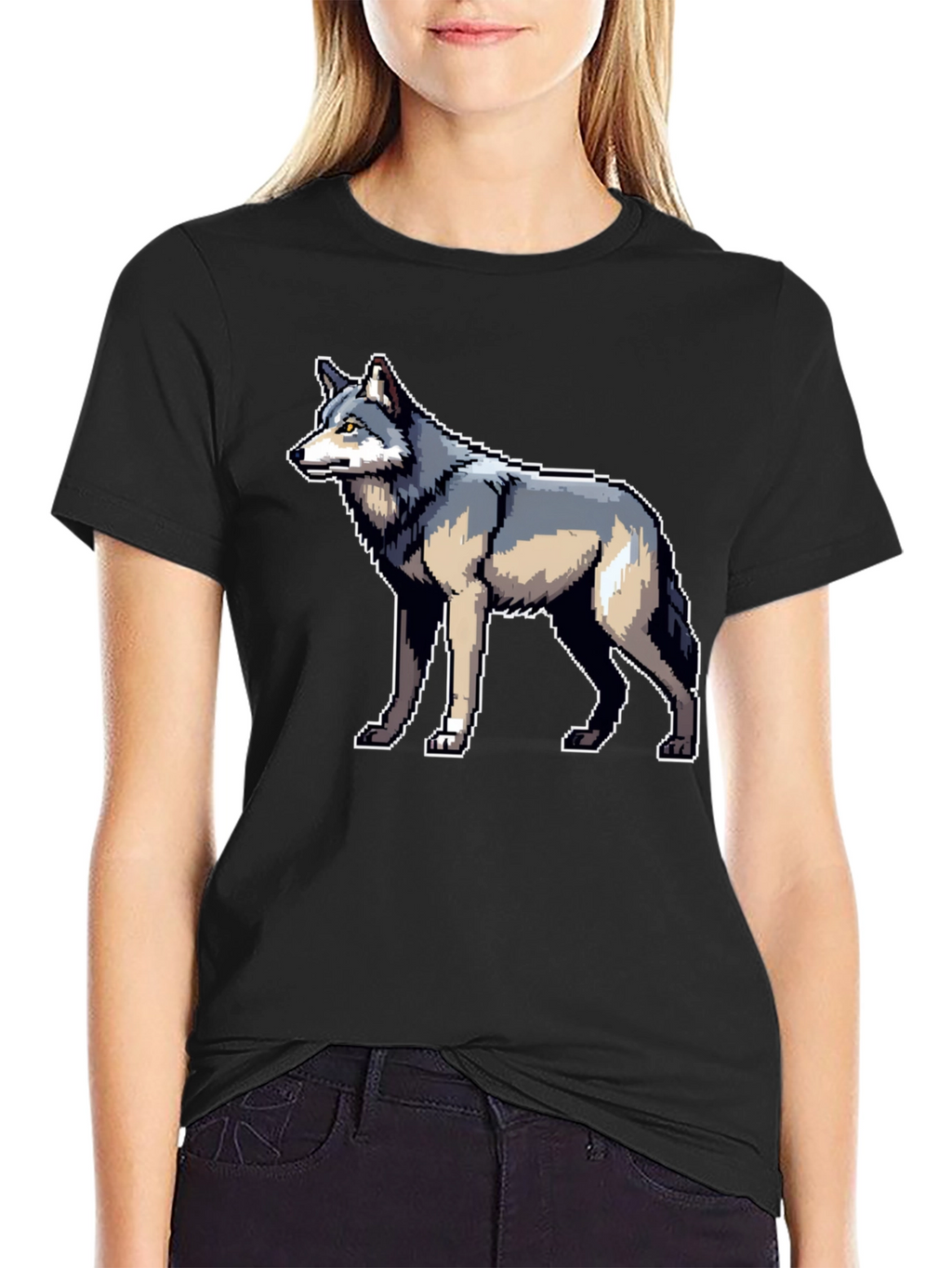 Pixel Wolf Graphic Black T-Shirt