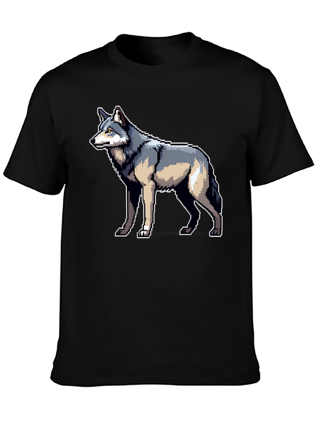 Pixel Wolf Graphic Black T-Shirt
