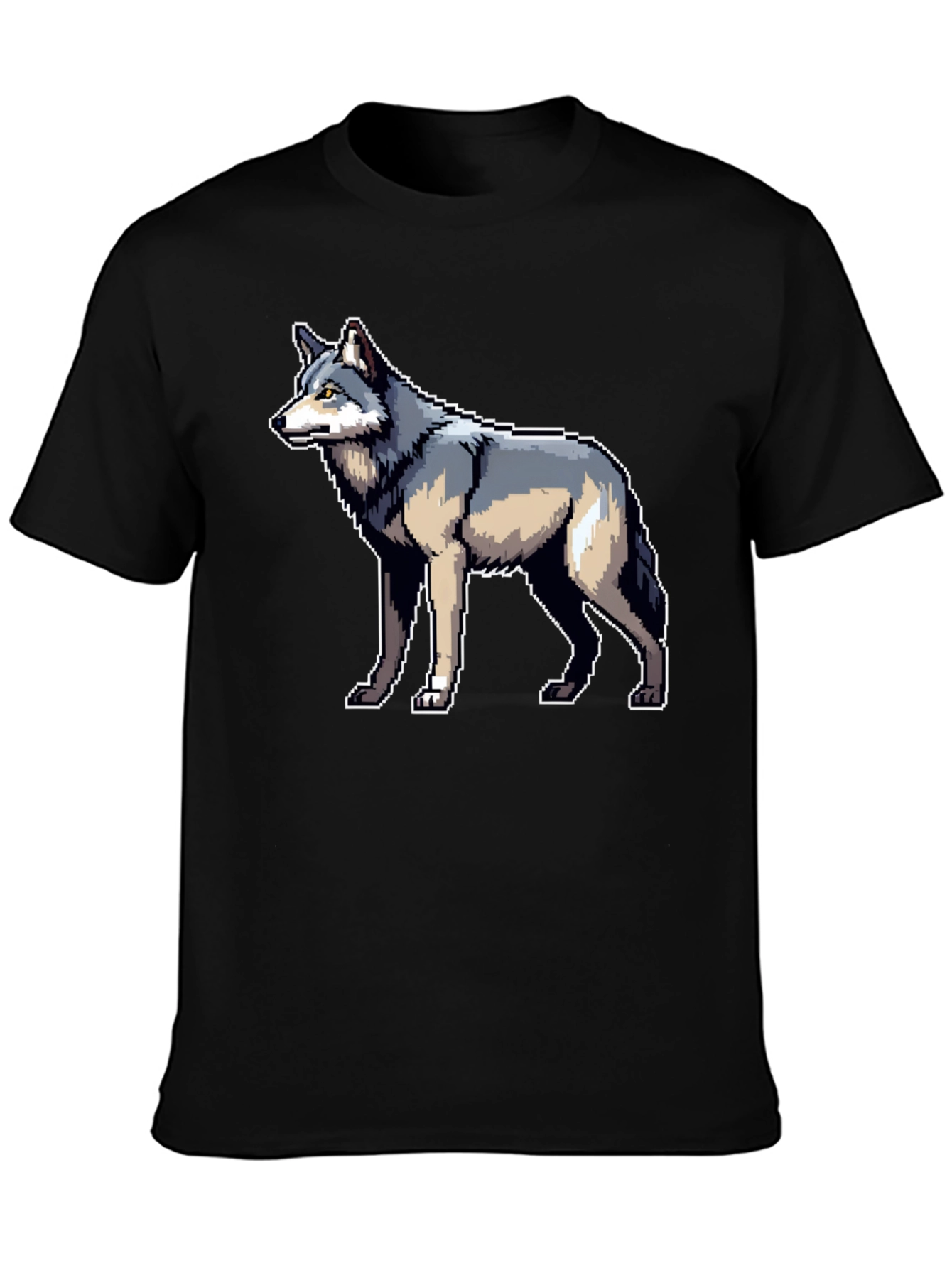 Pixel Wolf Graphic Black T-Shirt
