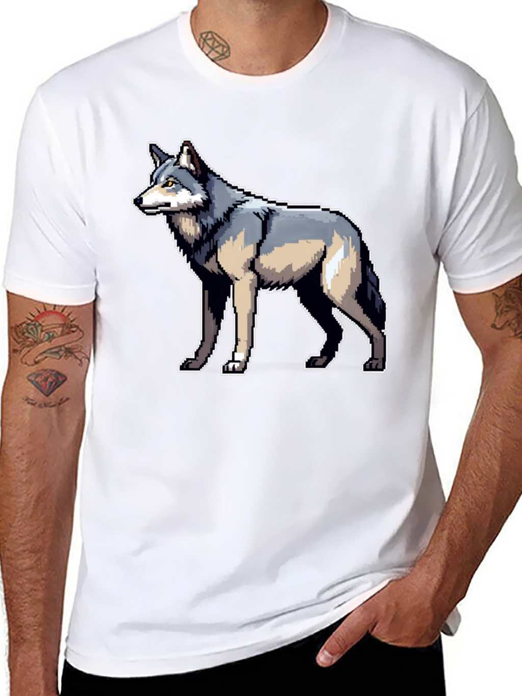 Pixel Wolf Graphic Black T-Shirt