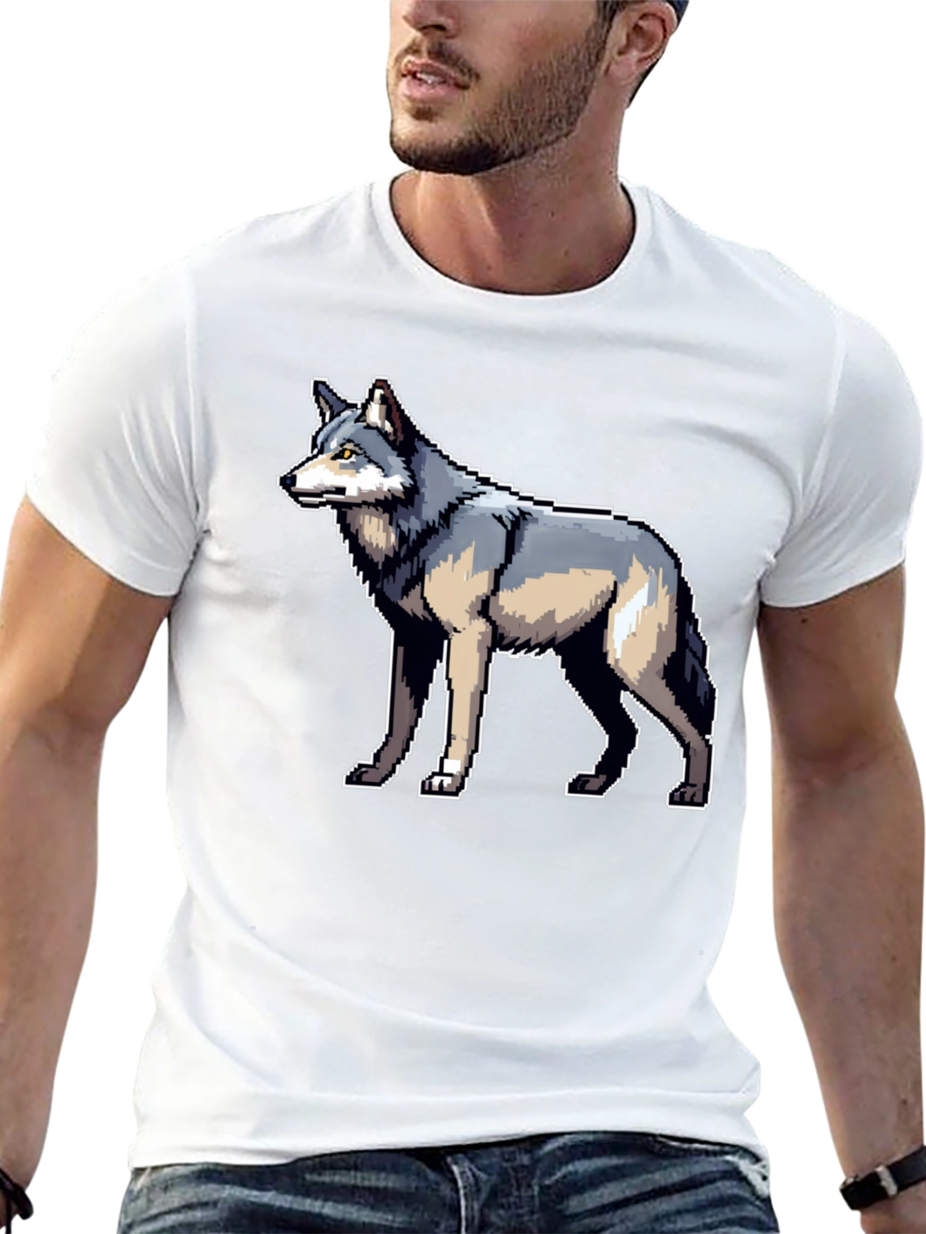 Pixel Wolf Graphic Black T-Shirt