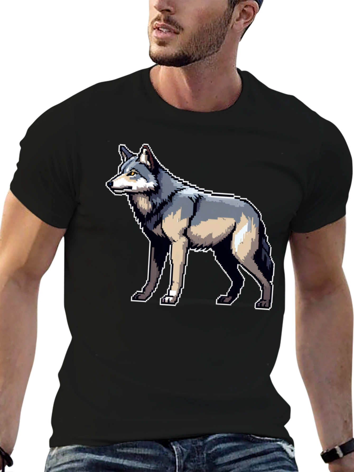 Pixel Wolf Graphic Black T-Shirt