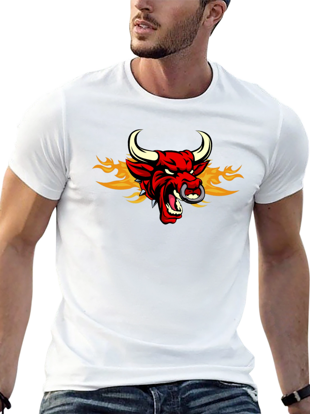 Fiery Bull Graphic Tee - Mens Black T-Shirt
