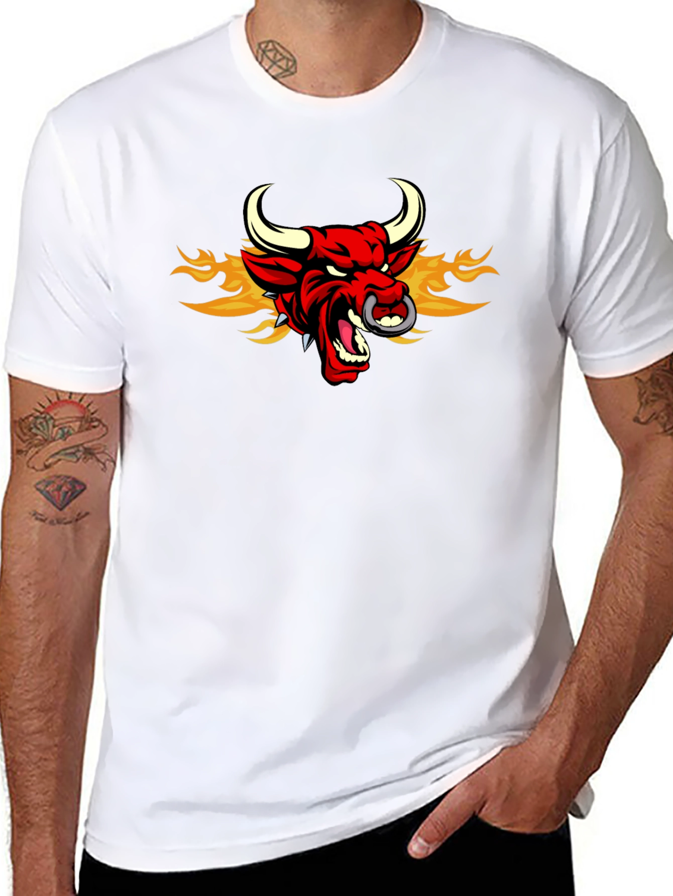 Fiery Bull Graphic Tee - Mens Black T-Shirt