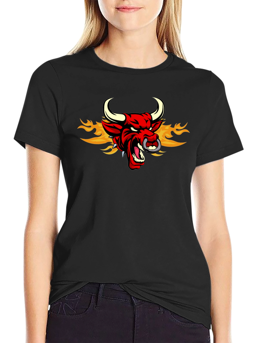 Fiery Bull Graphic Tee - Mens Black T-Shirt