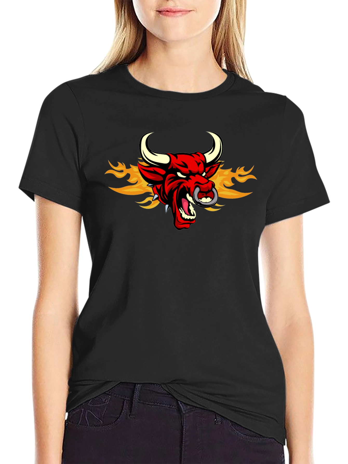 Fiery Bull Graphic Tee - Mens Black T-Shirt