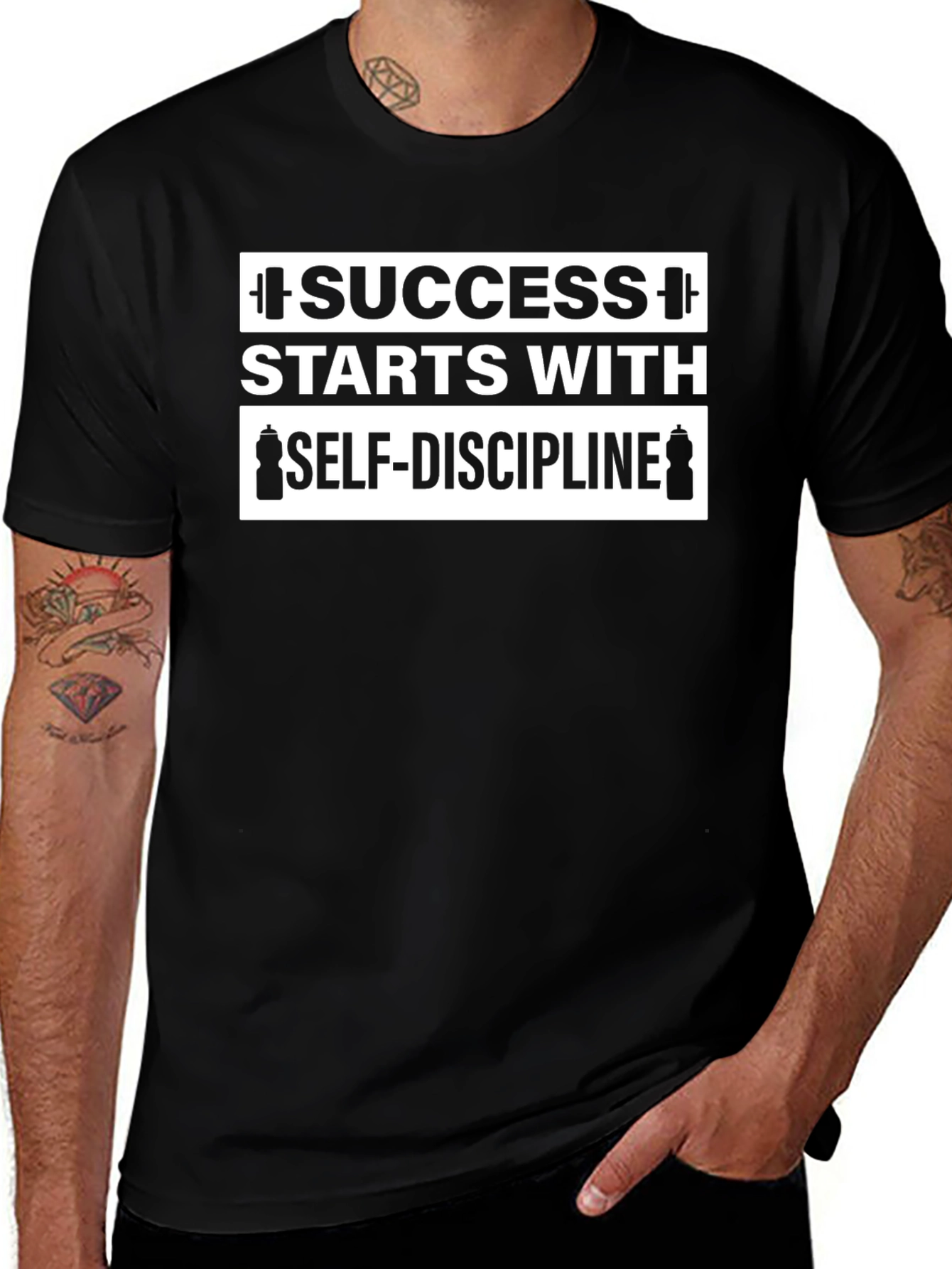 Success Starts With Self-Discipline Black Graphic T-Shirt