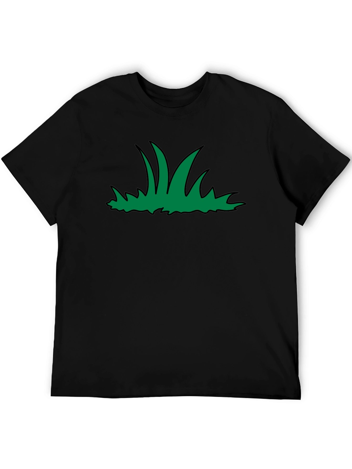 Green Grass Graphic Print Black T-Shirt