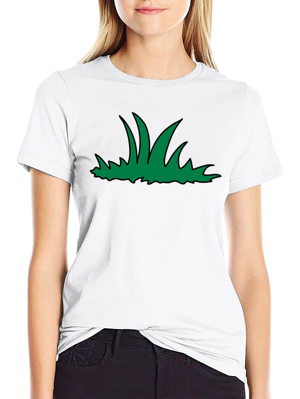 Green Grass Graphic Print Black T-Shirt