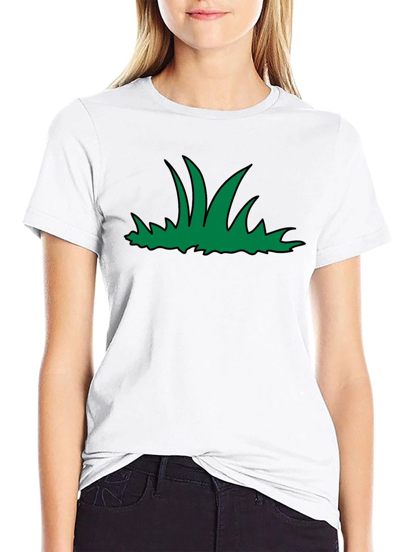 Green Grass Graphic Print Black T-Shirt