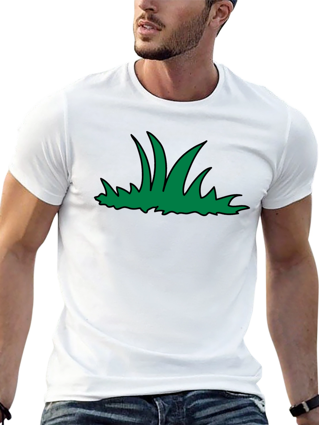 Green Grass Graphic Print Black T-Shirt