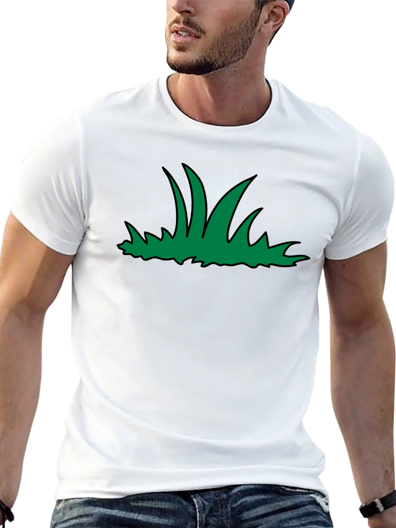 Green Grass Graphic Print Black T-Shirt