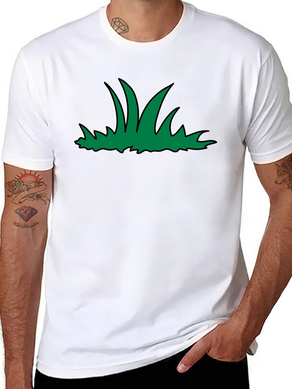 Green Grass Graphic Print Black T-Shirt