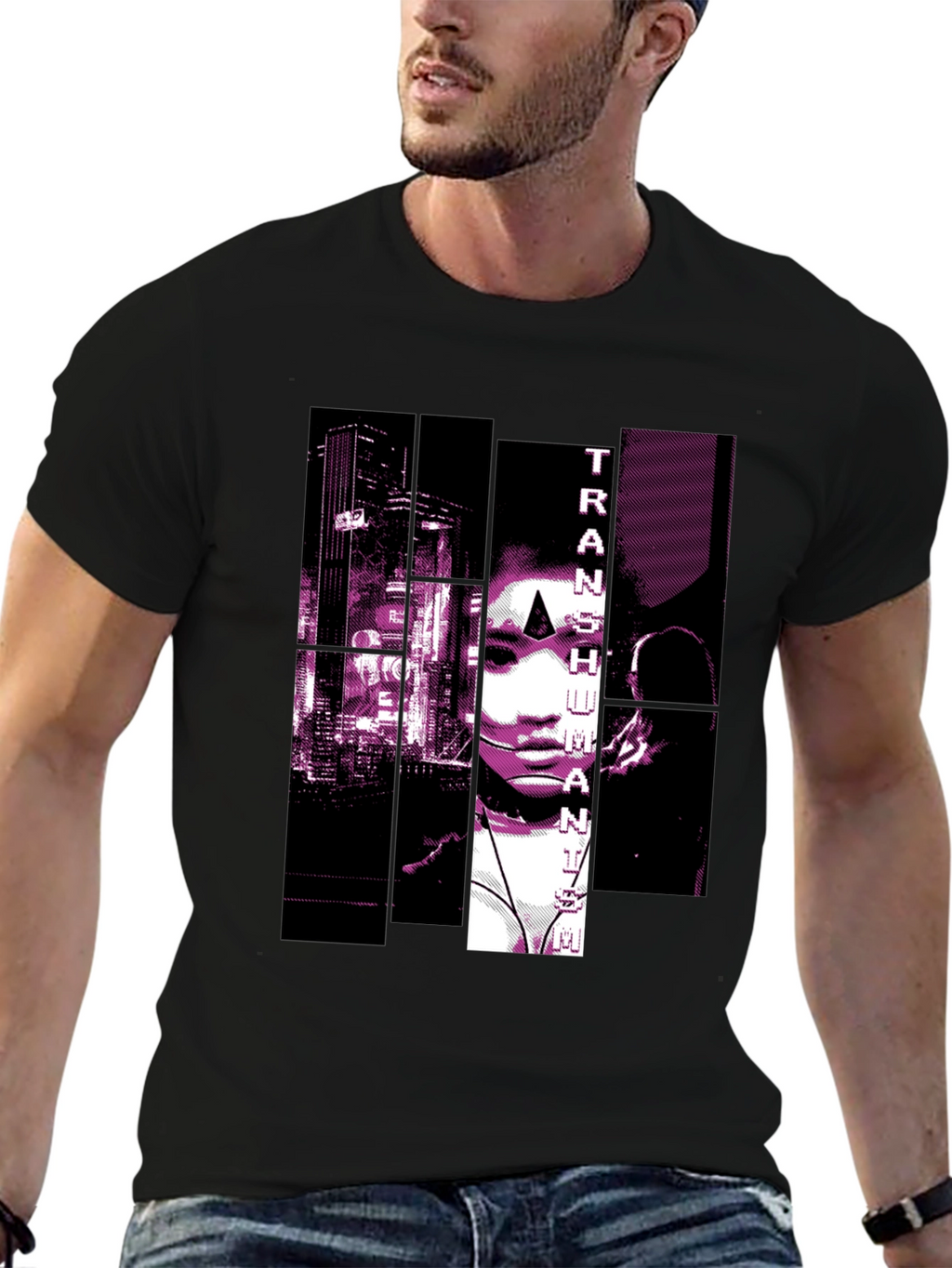 Transhumanist Graphic Print Black T-Shirt