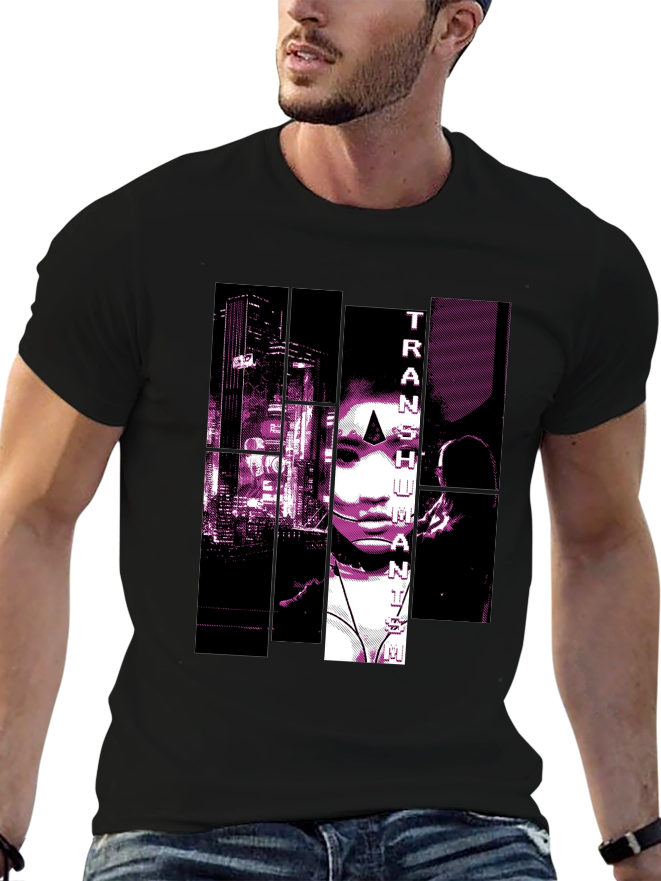 Transhumanist Graphic Print Black T-Shirt