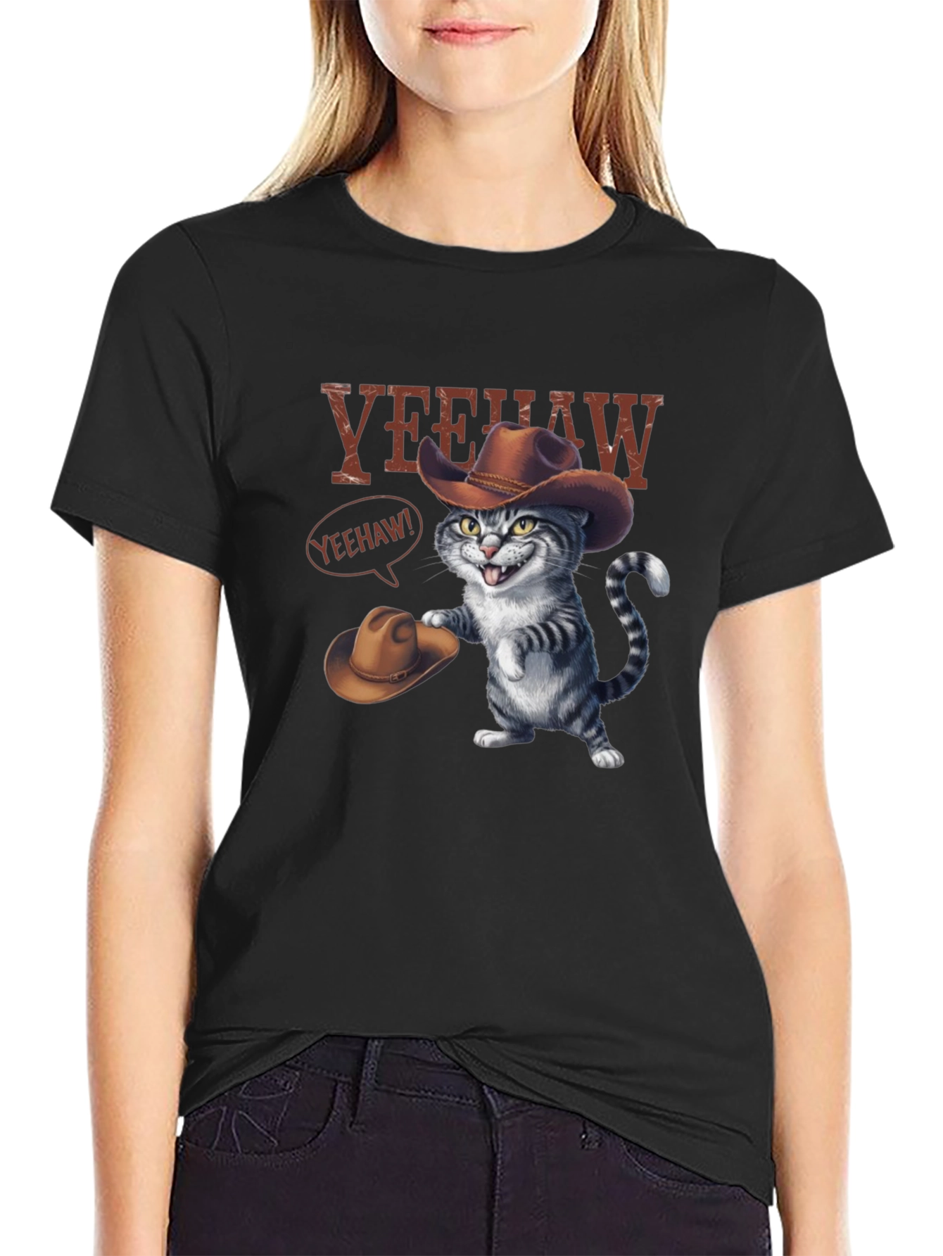Yeehaw Cat Cowboy Graphic Tee