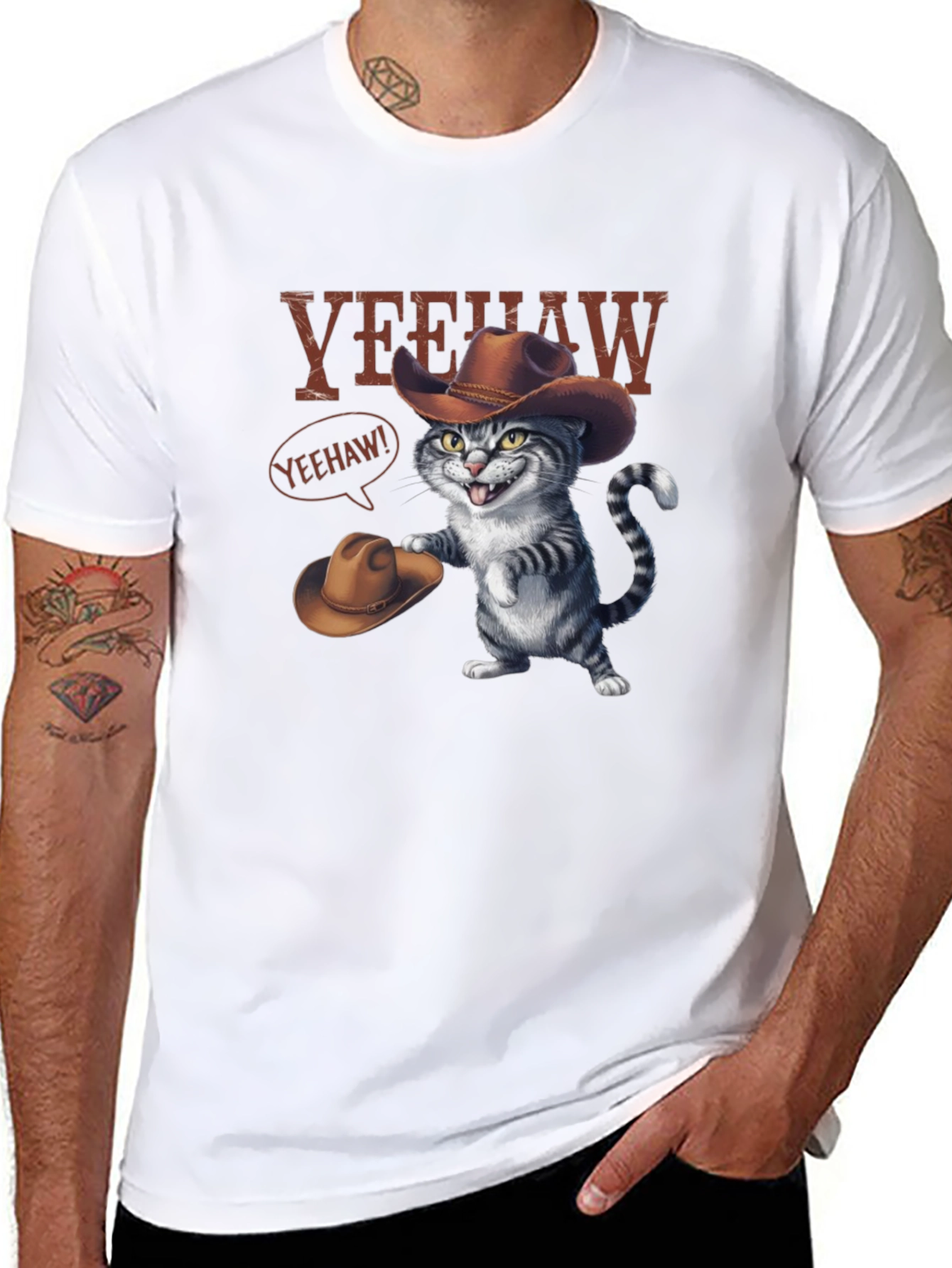 Yeehaw Cat Cowboy Graphic Tee