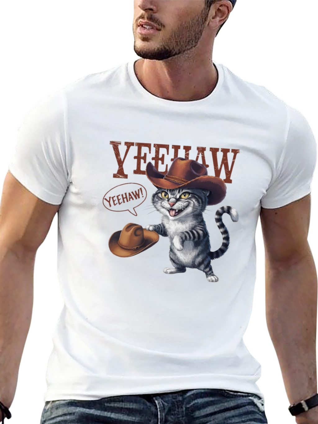 Yeehaw Cat Cowboy Graphic Tee