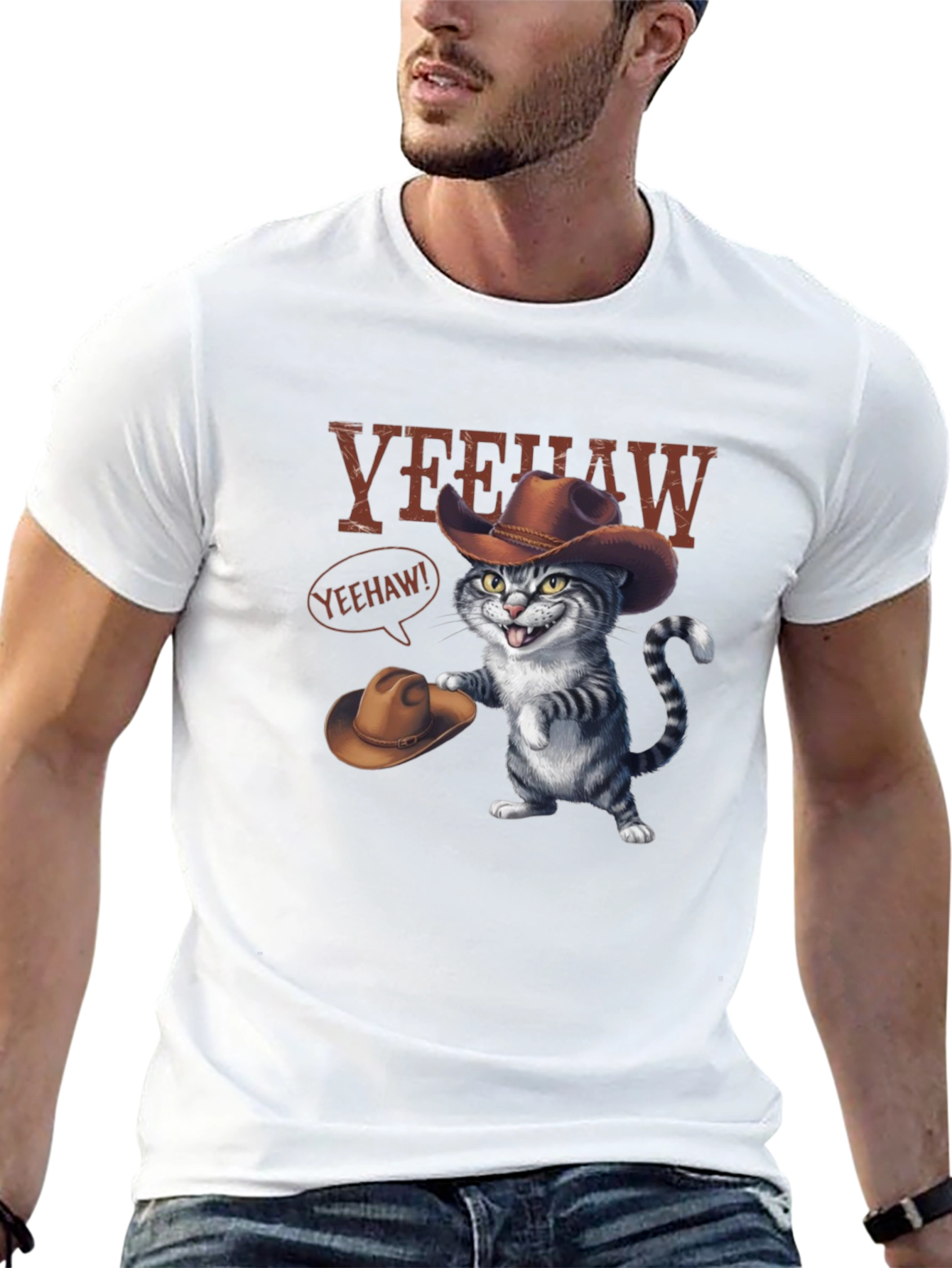 Yeehaw Cat Cowboy Graphic Tee