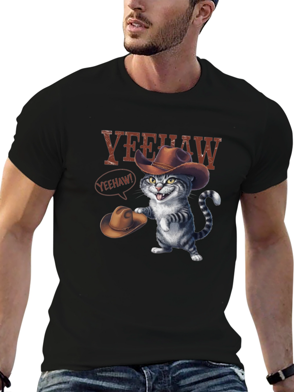 Yeehaw Cat Cowboy Graphic Tee