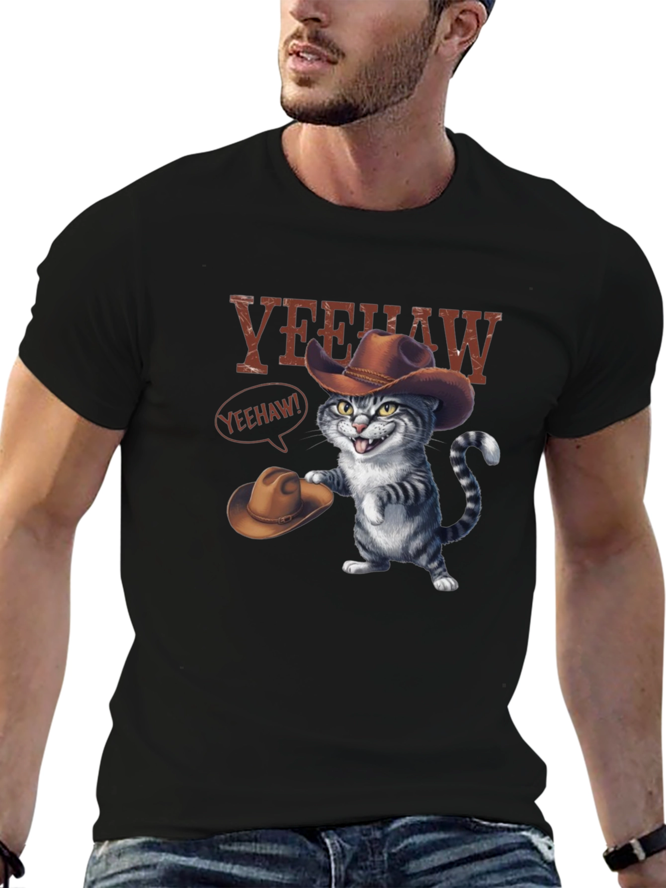 Yeehaw Cat Cowboy Graphic Tee