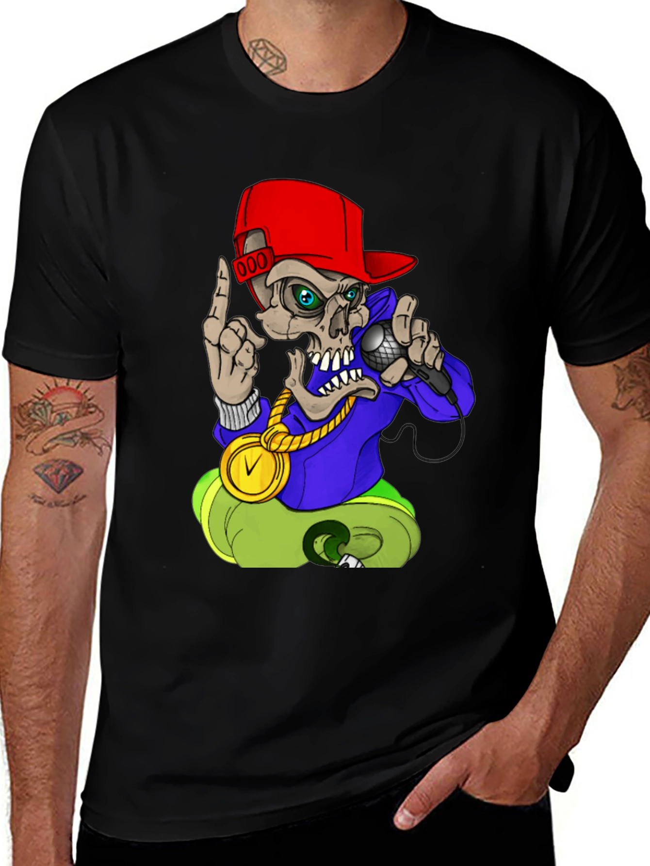 Skull Rapper Graphic Tee - Black T-Shirt