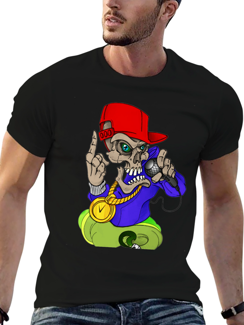 Skull Rapper Graphic Tee - Black T-Shirt