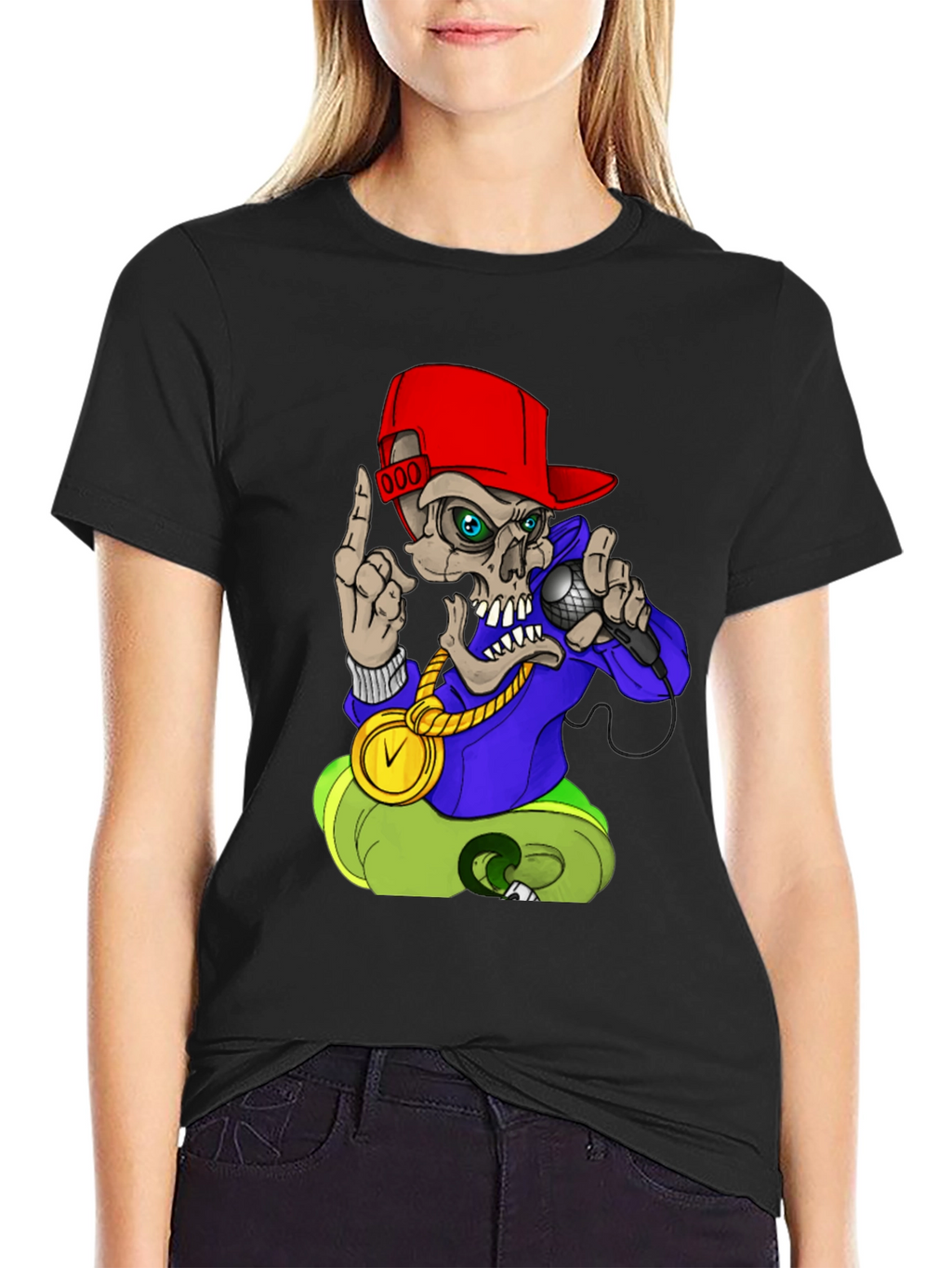 Skull Rapper Graphic Tee - Black T-Shirt