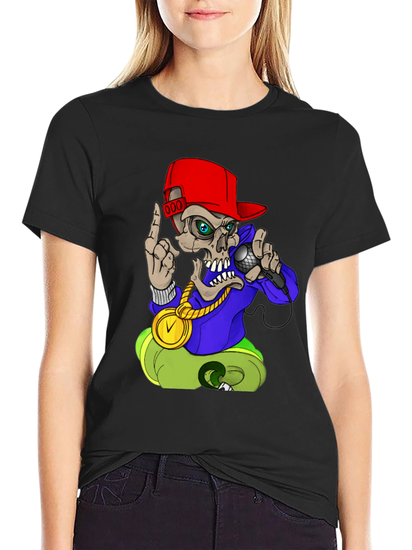 Skull Rapper Graphic Tee - Black T-Shirt