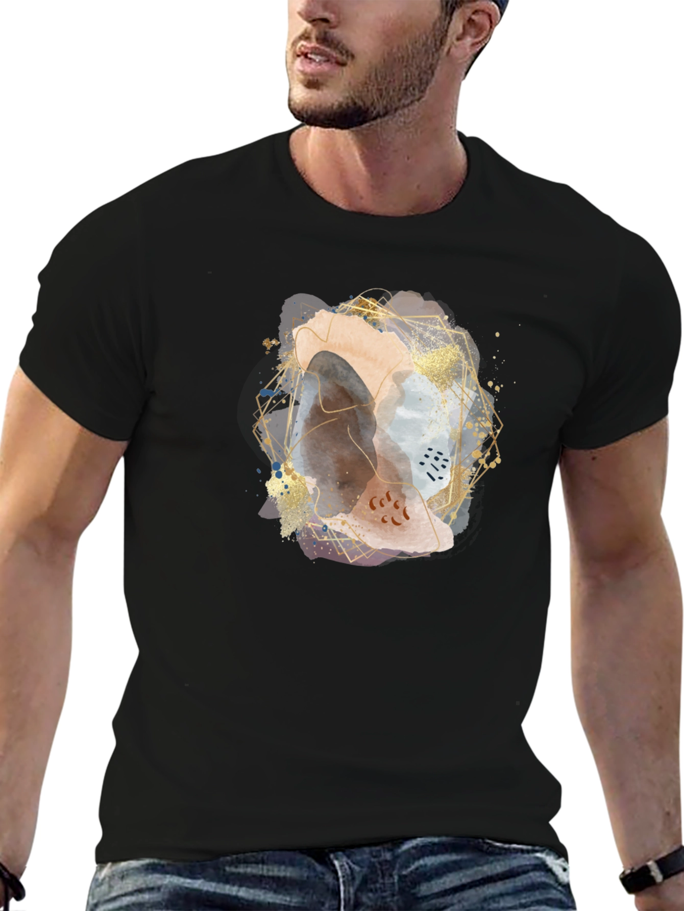 Abstract Geometric Art Mens Black T-Shirt