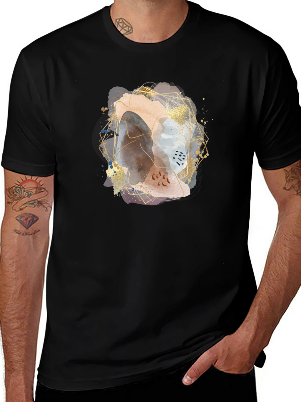 Abstract Geometric Art Mens Black T-Shirt