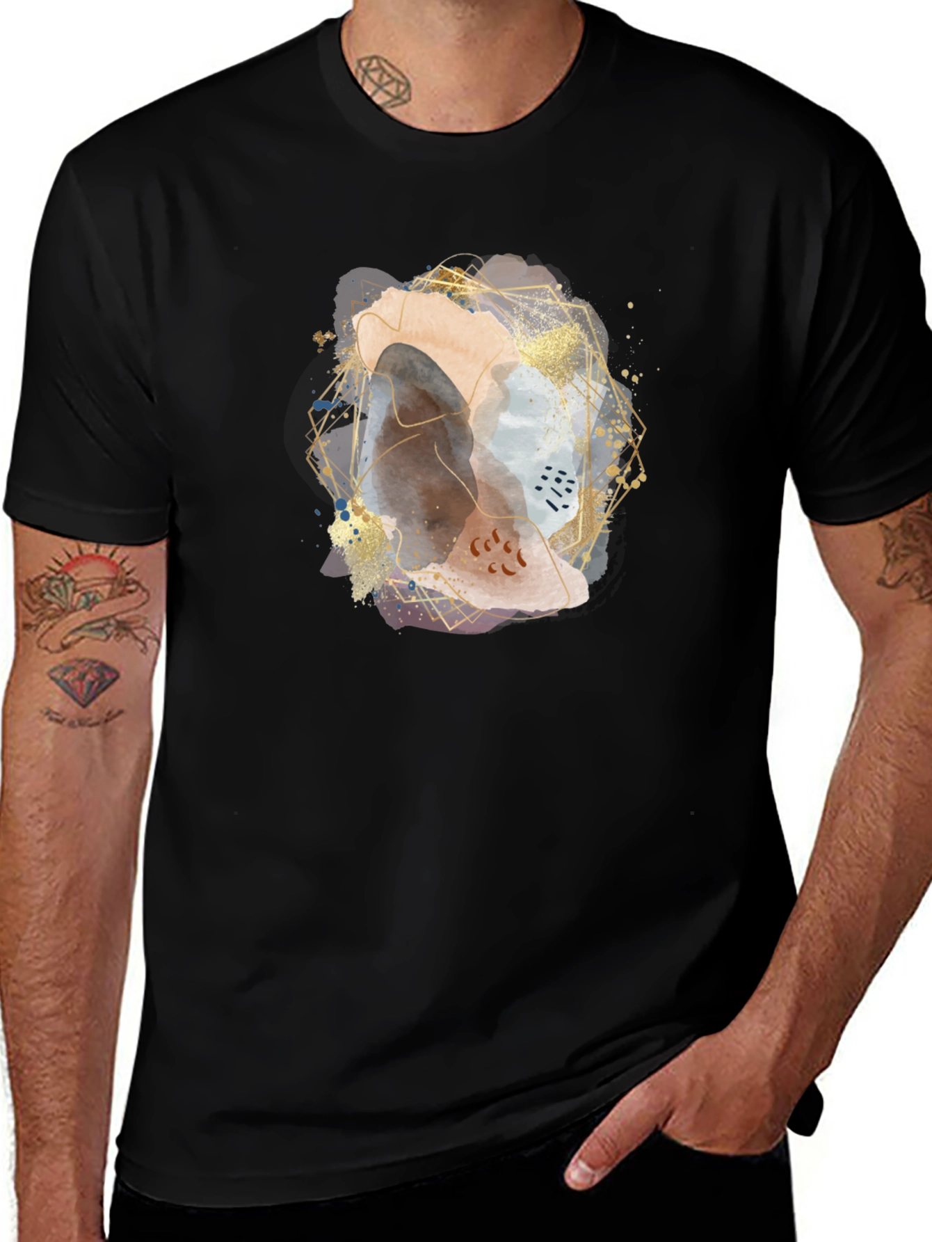 Abstract Geometric Art Mens Black T-Shirt