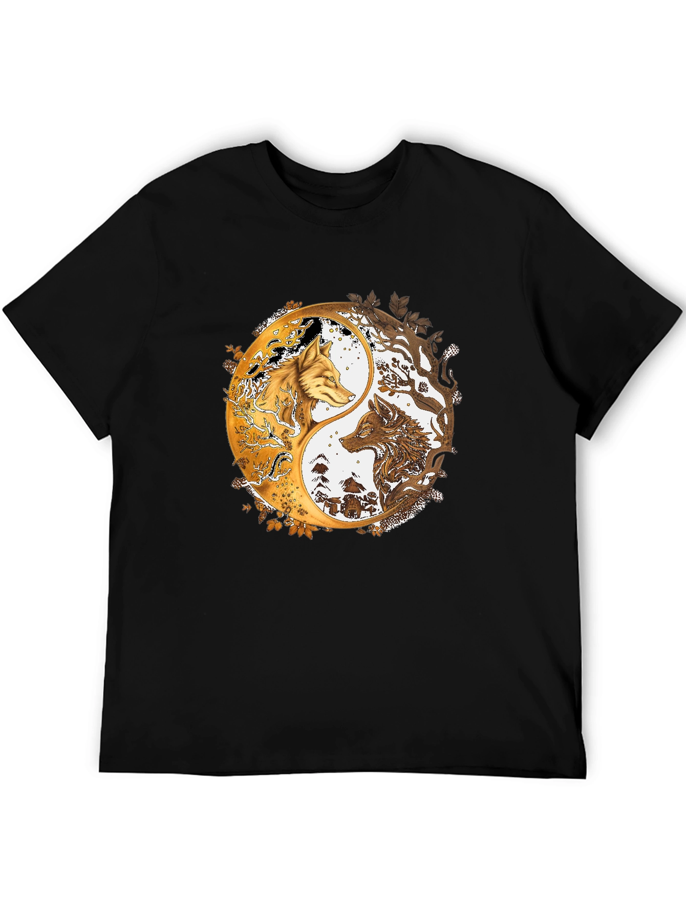 Yin Yang Wolves Graphic Black Tee