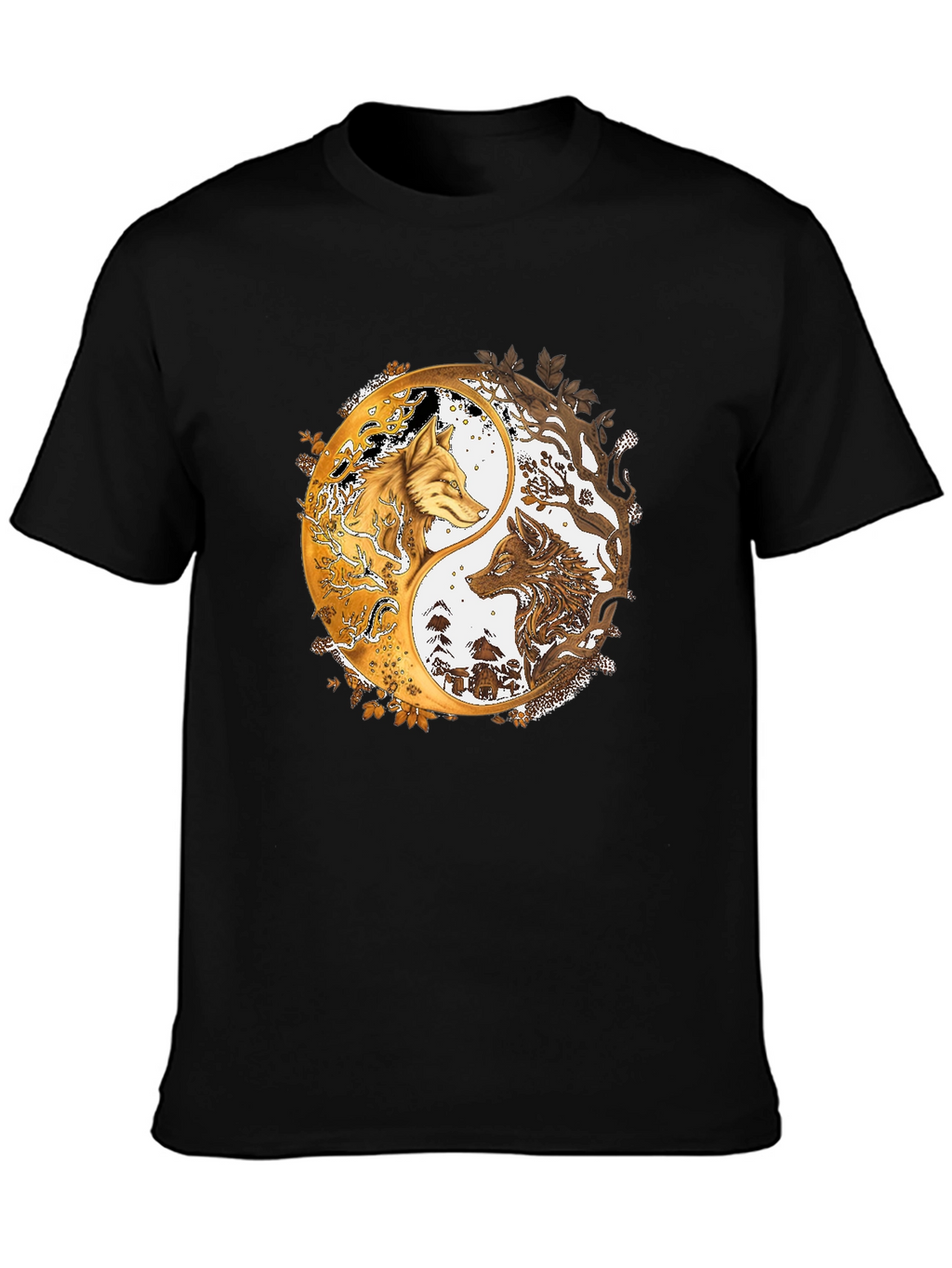 Yin Yang Wolves Graphic Black Tee